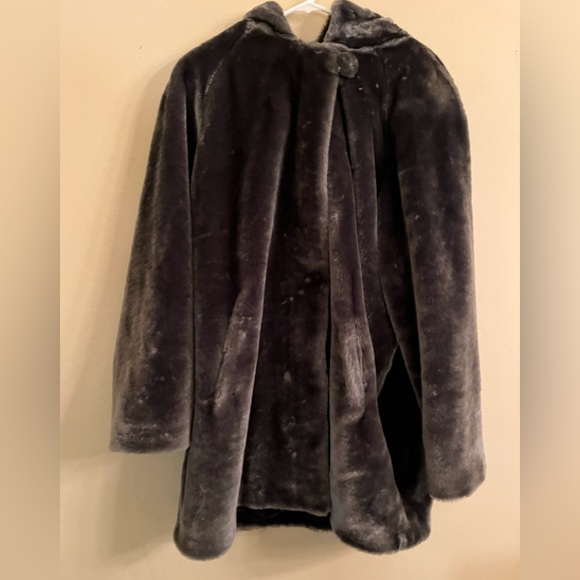 Dennis Basso Gray Faux Fur Hooded Coat - Picture 2 of 10